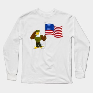 Patriotic Eagle Cartoon Character Salute Long Sleeve T-Shirt